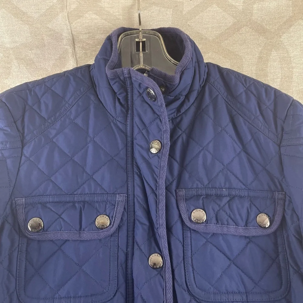 Michael Kors Quilted Snap Button Puffer Jacket Navy Blue‎ Womens Size XS